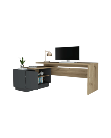 Escritorio L Taira, Café Claro y Plata Oscuro, con Amplia Superficie de Trabajo