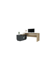 Escritorio L Taira, Café Claro y Plata Oscuro, con Amplia Superficie de Trabajo