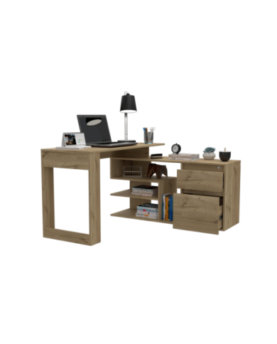 Escritorio En L Alteza, Café Claro, con Dos Cajones Organizadores