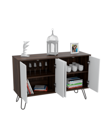 Mesa Auxiliar Lara, Caoba y Blanco, con Varios Entrepaños y Patas Metálicas