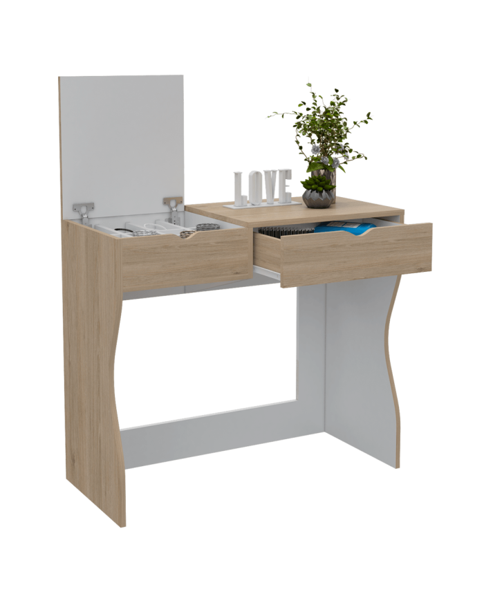 Mueble Tocador Perlak, Beige y Blanco, con Dos Cajones