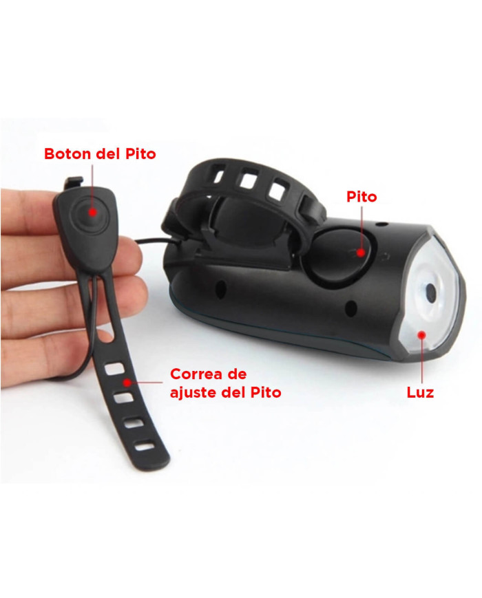 Luz Recargable para Bicicleta con Bocina
