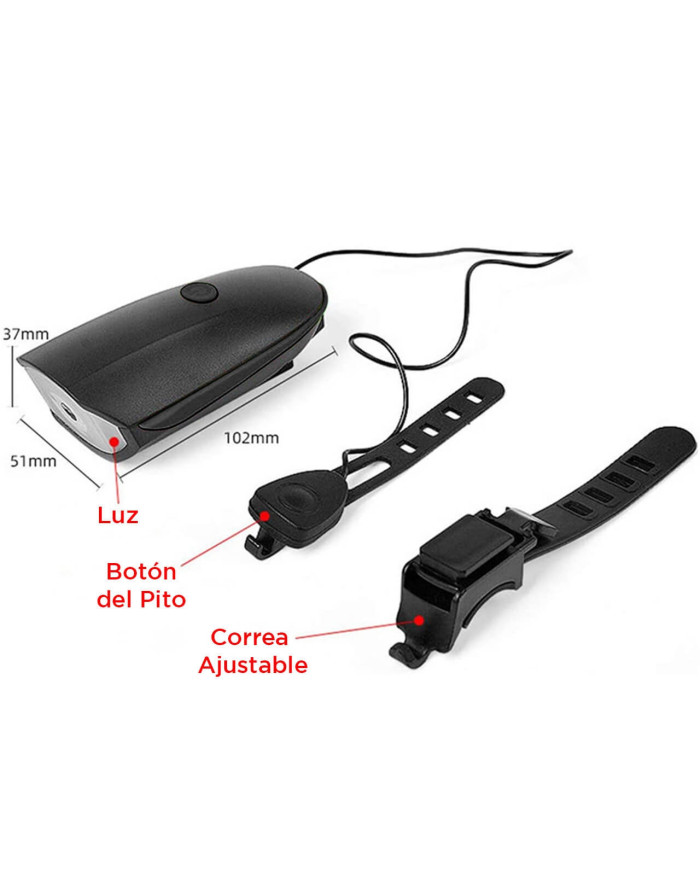 Luz Recargable para Bicicleta con Bocina