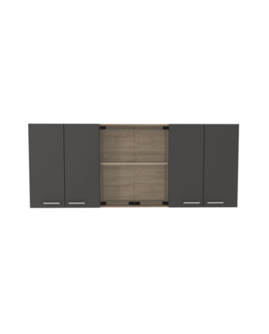 Gabinete Superior Vega, Miel y Plata Oscuro, Incluye Entrepaño Móvil Central y Dos Puertas de Vidrio