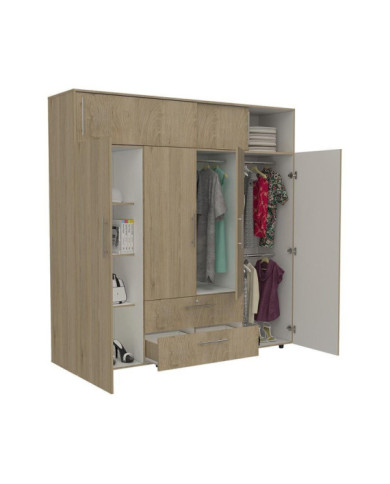 Closet Babel, Beige y Blanco, con Cuatro Puertas Abatibles y Cuatro Cajones Multiusos