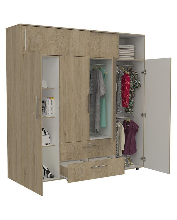 Closet Babel, Beige y Blanco, con Cuatro Puertas Abatibles y Cuatro Cajones Multiusos