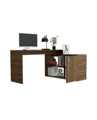 Escritorio En L Moscú, Castaño, con Un Cajón y Dos Entrepaños