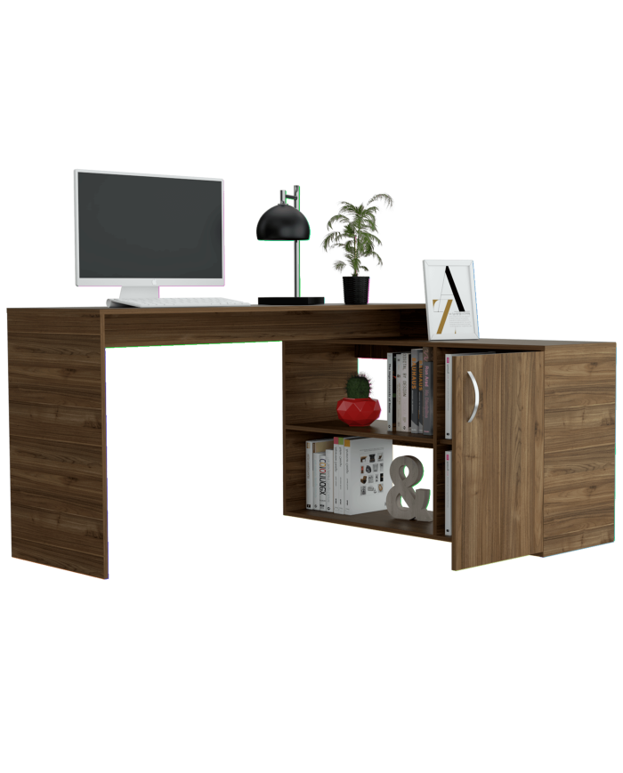 Escritorio En L Moscú, Castaño, con Un Cajón y Dos Entrepaños