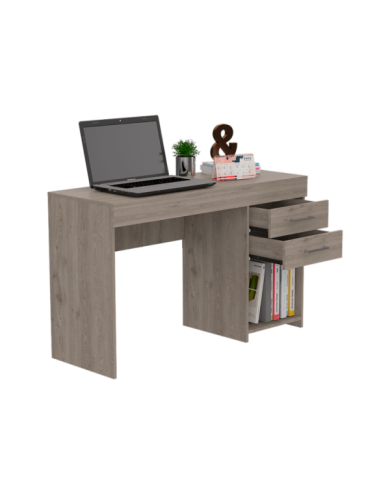 Escritorio Hazel, Humo, con Un Entrepaño y Dos Cajones