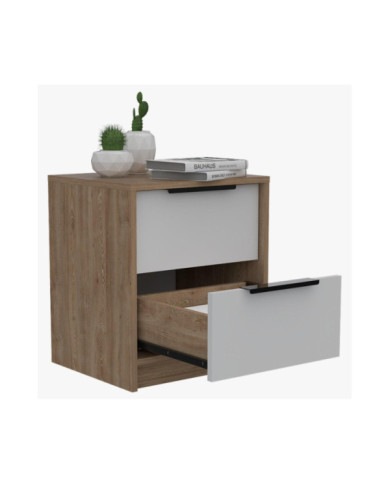 Mesa de Noche Wesley, Miel y Blanco, con Dos Cajones Organizadores