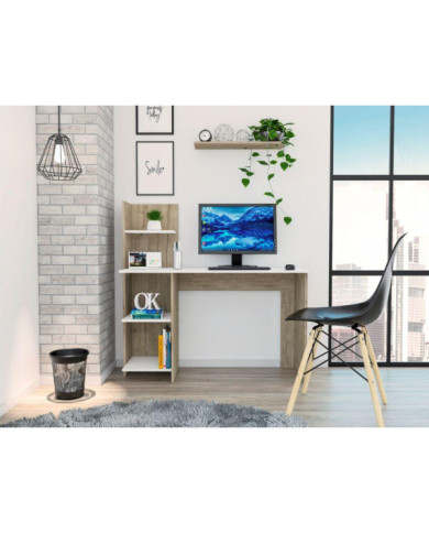 Escritorio ¡Wow!, Café Claro y Blanco, con Cuatro Entrepaños Para Ubicar Elementos de Estudio