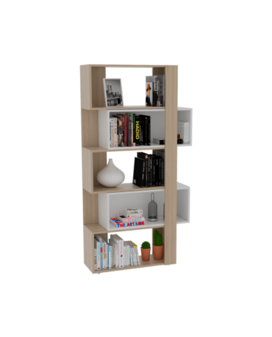 Biblioteca Ascher Talla S, Beige y Blanco, con Cinco Entrepaños