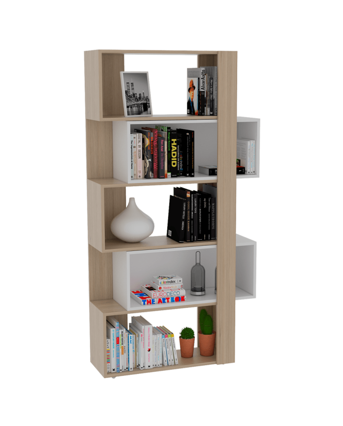 Biblioteca Ascher Talla S, Beige y Blanco, con Cinco Entrepaños