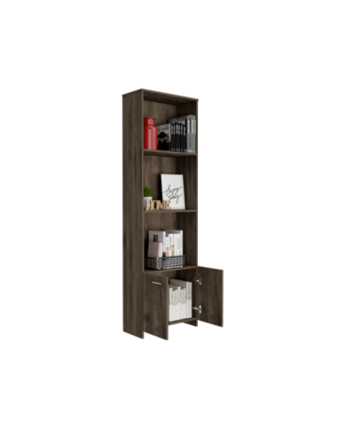 Biblioteca Milán, Nogal, con Dos Puertas Abatibles y Tres Entrepaños