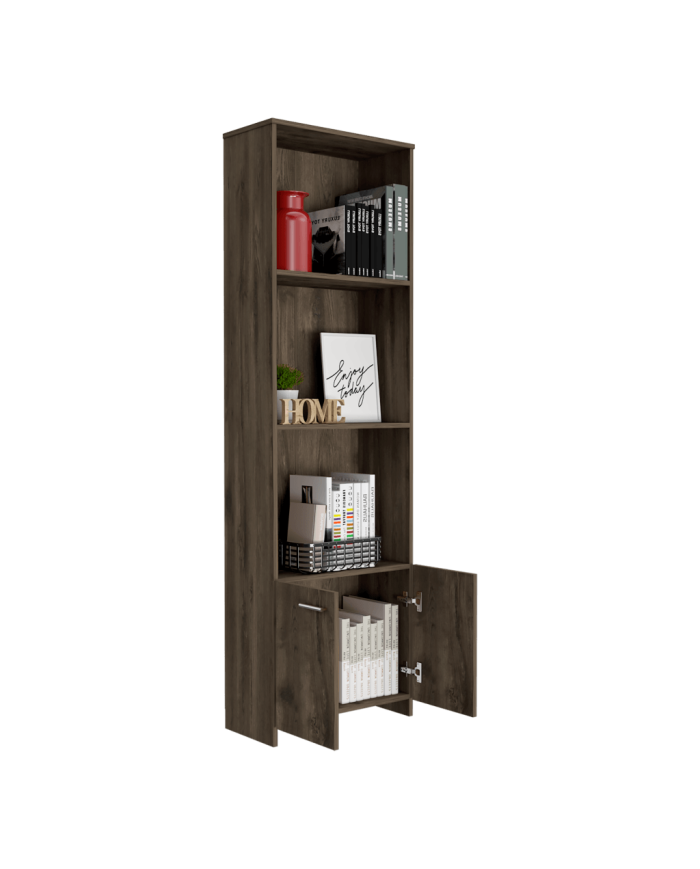 Biblioteca Milán, Nogal, con Dos Puertas Abatibles y Tres Entrepaños