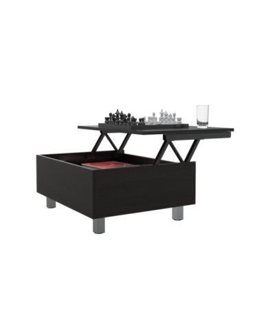 Mesa de Centro Albar, Wengue, con Cajón Interno y Patas Metálicas