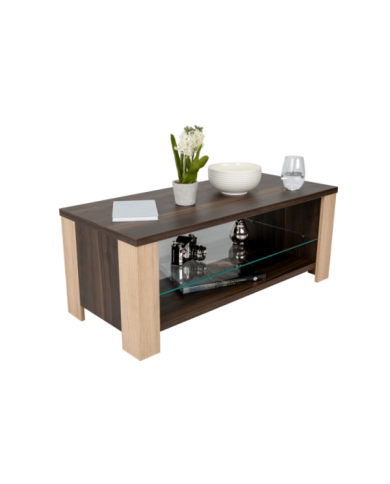 Mesa de Centro Málaga, Caoba y Beige, con Dos Entrepaños Inferiores