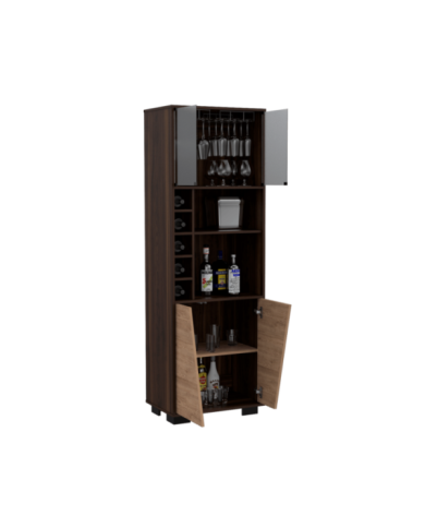 Bar Orus, Caoba y Miel, con Amplio Espacio Para Botellas y Porta Copas