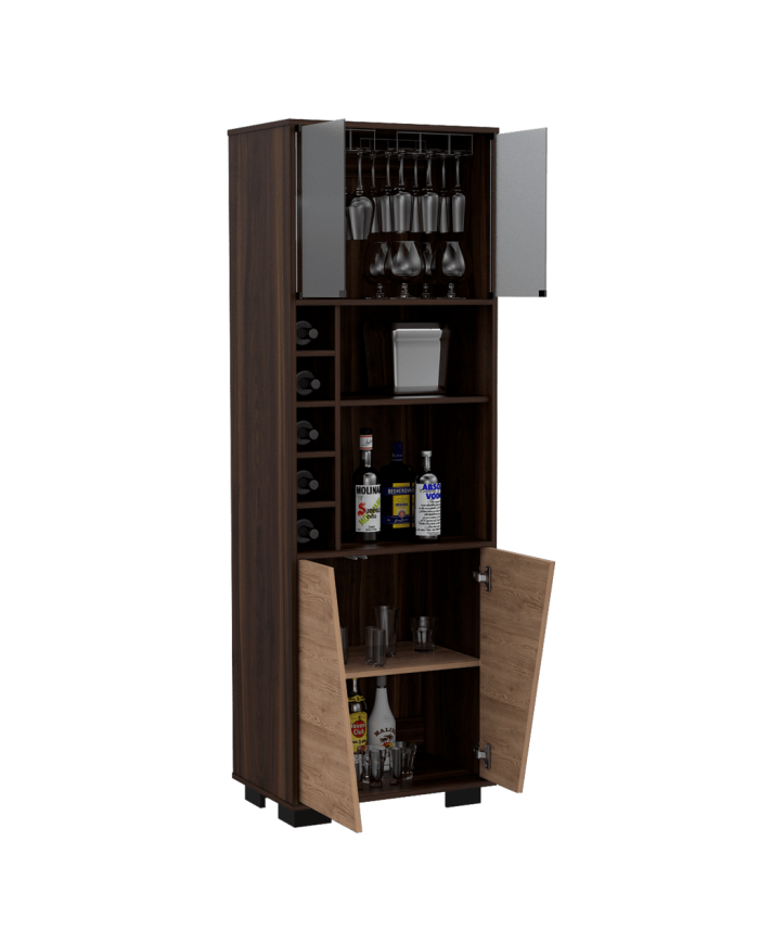 Bar Orus, Caoba y Miel, con Amplio Espacio Para Botellas y Porta Copas