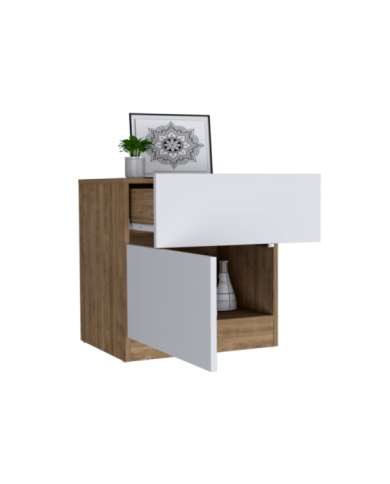 Mesa de Noche Nebrask, Miel y Blanco, con Un Cajón Organizador