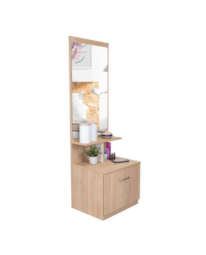 Tocador Zaha, Beige y Blanco, con Espejo y Un Cajón Organizador