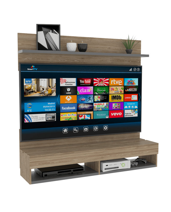 Panel de Tv Frello, Miel y Plata Oscuro, con Espacio Para Televisor de Hasta 60 Pulgadas