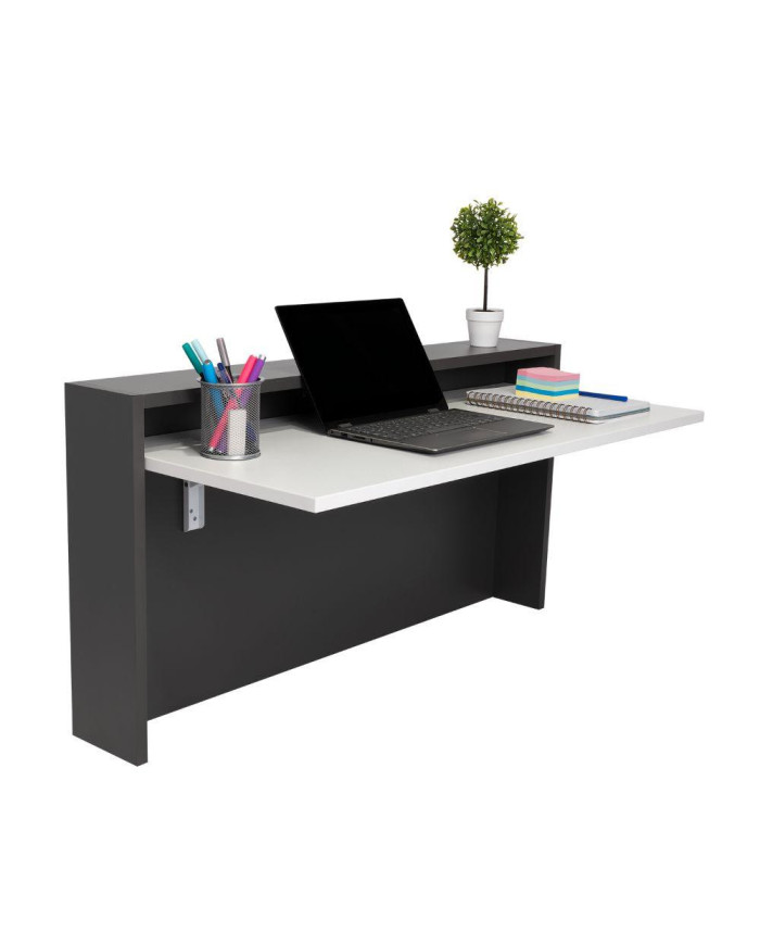 Escritorio Colgante Congo, Plata Oscuro y Blanco, con Espacio Para Artículos de Estudio