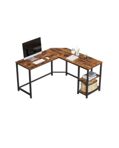 Escritorio En L Desky, Café Claro Rústico y Negro, con Dos Entrepaños