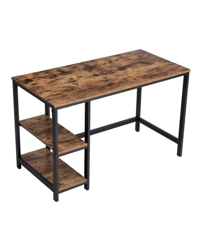 Escritorio Desky, Café Claro Rústico y Negro, con Dos Entrepaños