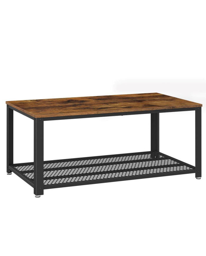 Mesa de Centro Desty, Café Claro Rústico y Negro, con Un Entrepaño