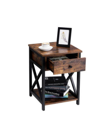 Mesa de Noche Desty, Café Claro Rústico y Wengue, con Un Cajón