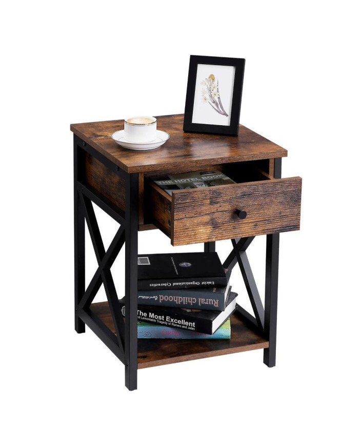Mesa de Noche Desty, Café Claro Rústico y Wengue, con Un Cajón