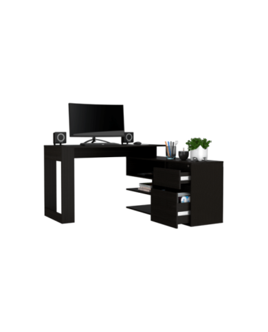 Escritorio En L Alteza, Wengue, con Dos Cajones Organizadores