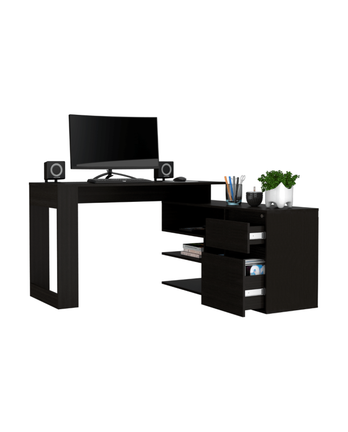 Escritorio En L Alteza, Wengue, con Dos Cajones Organizadores