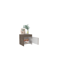 Mesa de Noche Tutto, Nogal y Blanco, con Cajón Para Guardar Objetos Ideal Para Espacios Reducidos