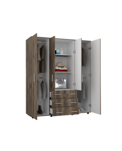 Closet Fontana, Nogal y Blanco, con Cuatro Puertas Abatibles y Tres Cajones Organizadores