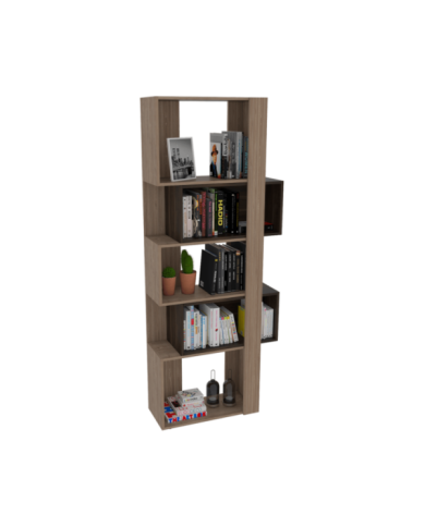 Biblioteca Mánchester, Miel y Caoba, con Dos Módulos Flotantes y Tres Entrepaños