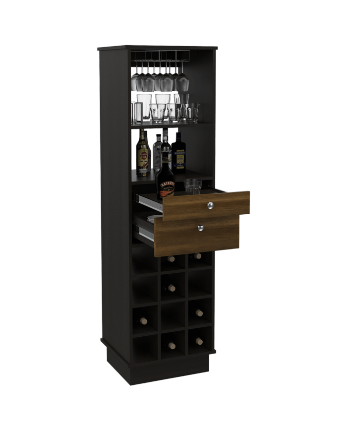 Bar Clasic, Wengue y Cobre, con Espacio Para Botellas y Porta Copas