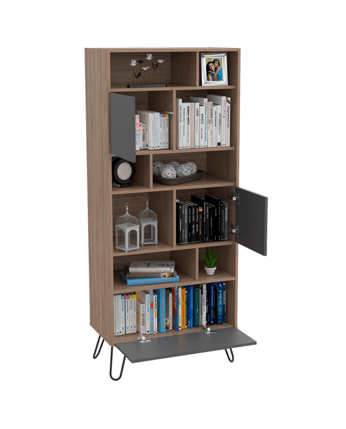 Biblioteca Lara, Miel y Plata Oscuro, con Tres Puertas con Apertura Push