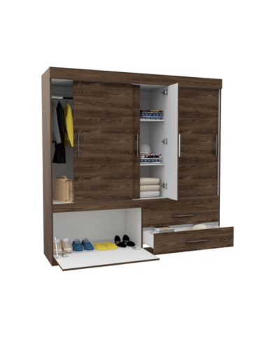 Closet  Astrid, Chocolate y Blanco, con Zapatero Inferior