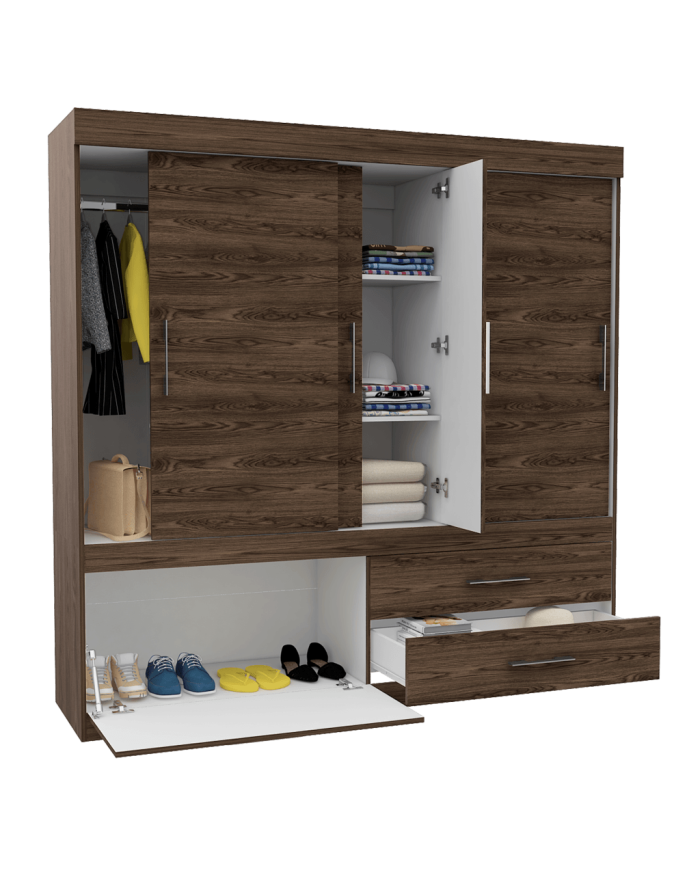 Closet  Astrid, Chocolate y Blanco, con Zapatero Inferior