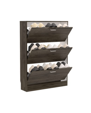 Zapatero Merlín, Chocolate y Blanco, con Tres Puertas Abatibles con Manijas Metálicas