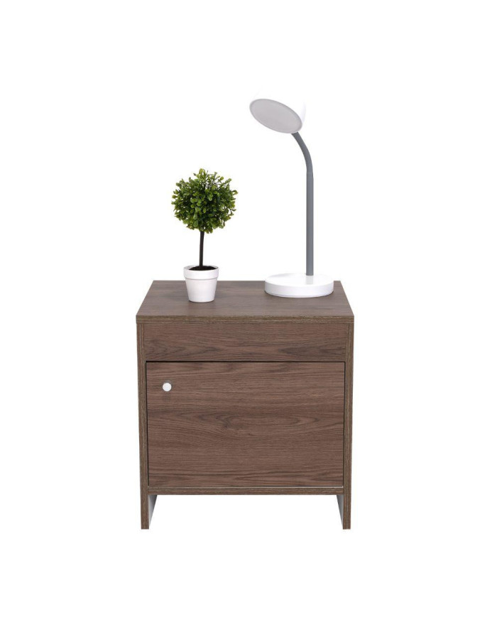 Mesa de Noche Tutto, Chocolate y Blanco, con Un Cajón Amplio Ideal Para Espacios Pequeños