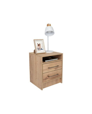 Mesa de Noche Douglas, Café Claro, con Un Entrepaño Superior y Dos Cajones Organizadores