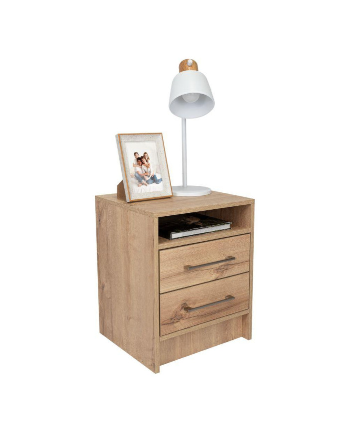 Mesa de Noche Douglas, Café Claro, con Un Entrepaño Superior y Dos Cajones Organizadores