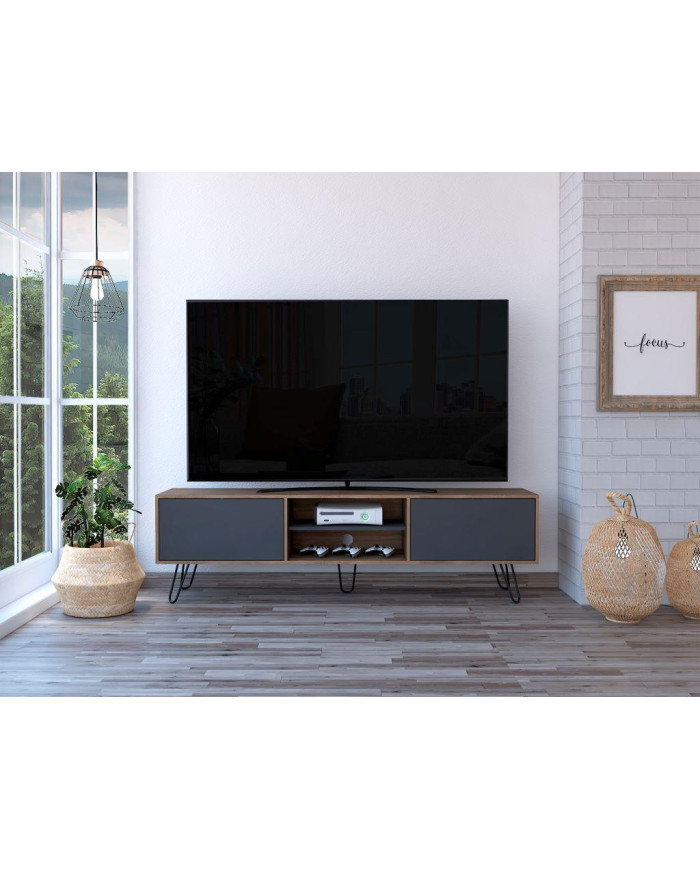 Mesa Para Tv Lara, Miel y Plata Oscuro, Para Televisor de 70 Pulgadas