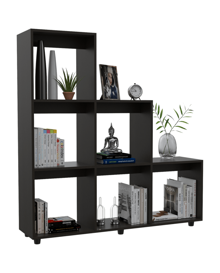 Biblioteca Zamur, Wengue, con Variedad de Espacios Para Libros y Artículos Decorativos