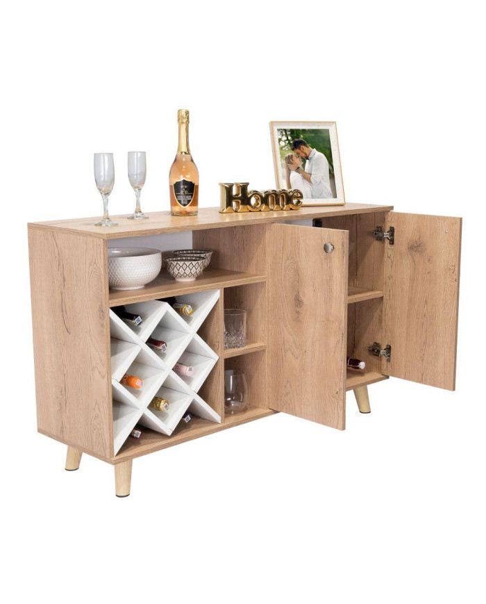 Bar Nantes, Macadamia y Blanco, con Espacio Para Botellas y Porta Copas