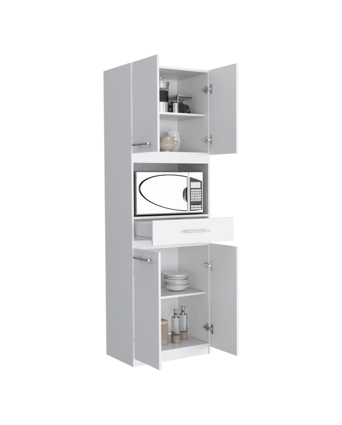 Módulo Microondas Delfi, Blanco, con Cuatro Puertas Abatibles y Amplio Espacio Para Almacenamiento