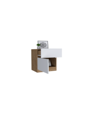 Mesa de Noche Nebrask, Miel y Blanco Duqueza, con Un Cajón Organizador